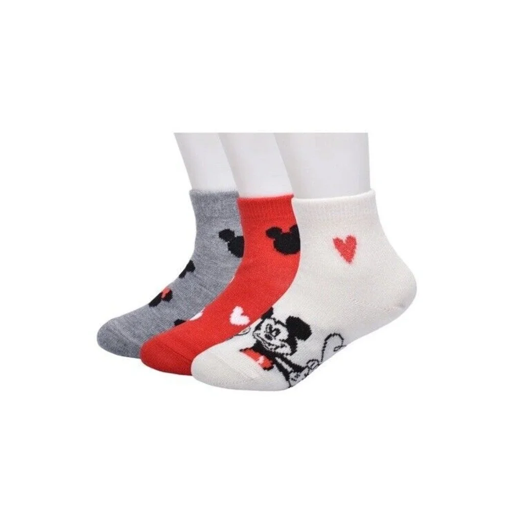 Disney Mickey Minnie Girl Toddler Ankle Socks 2 Packs of 3, 6-pairs New - Cute!!